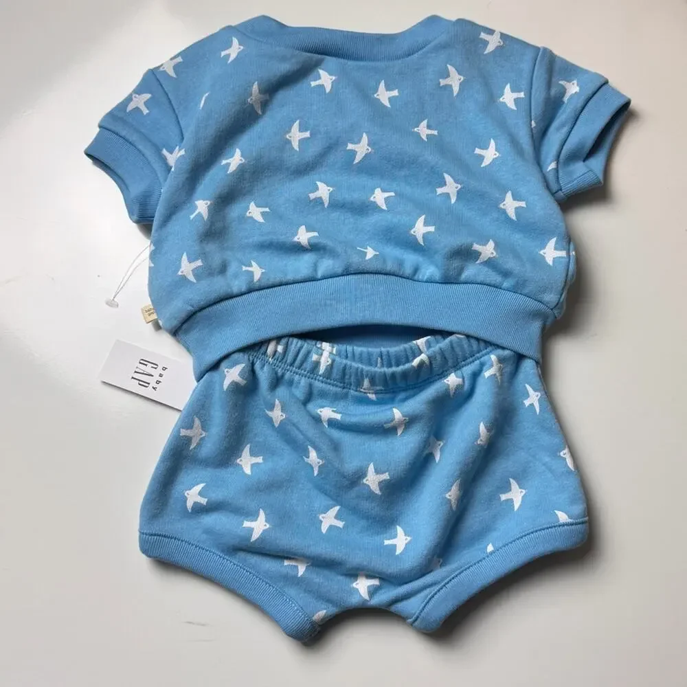 Baby Gap Bird Print Short Sleeve and Matching Short Set Sz  0-3M NWT